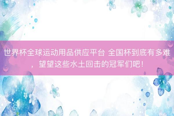 世界杯全球运动用品供应平台 全国杯到底有多难,望望这些水土回击的冠军们吧!